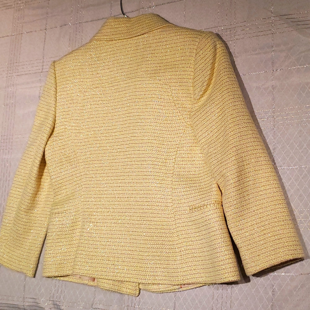 Ted Baker NEW Noira Yellow Lemon & Metallic Gold Tweed Zip Cropped Blazer Jacket - Picture 13 of 17